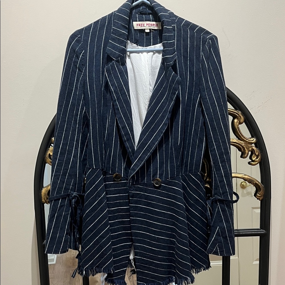 Free People Navy and White Striped Blazer
